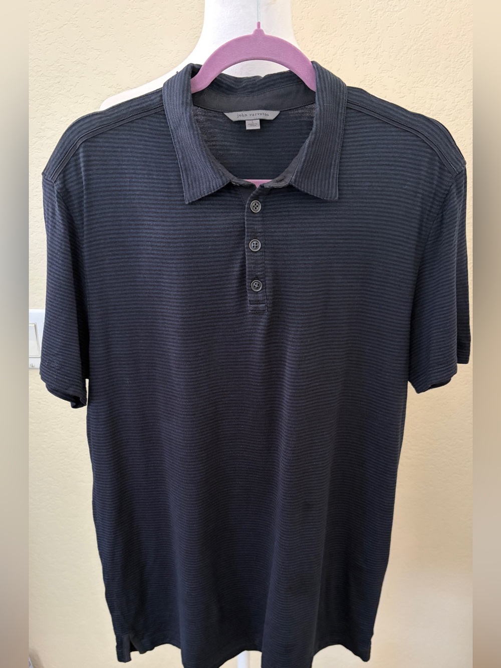 John Varvatos Black and Heather Gray Striped Polo